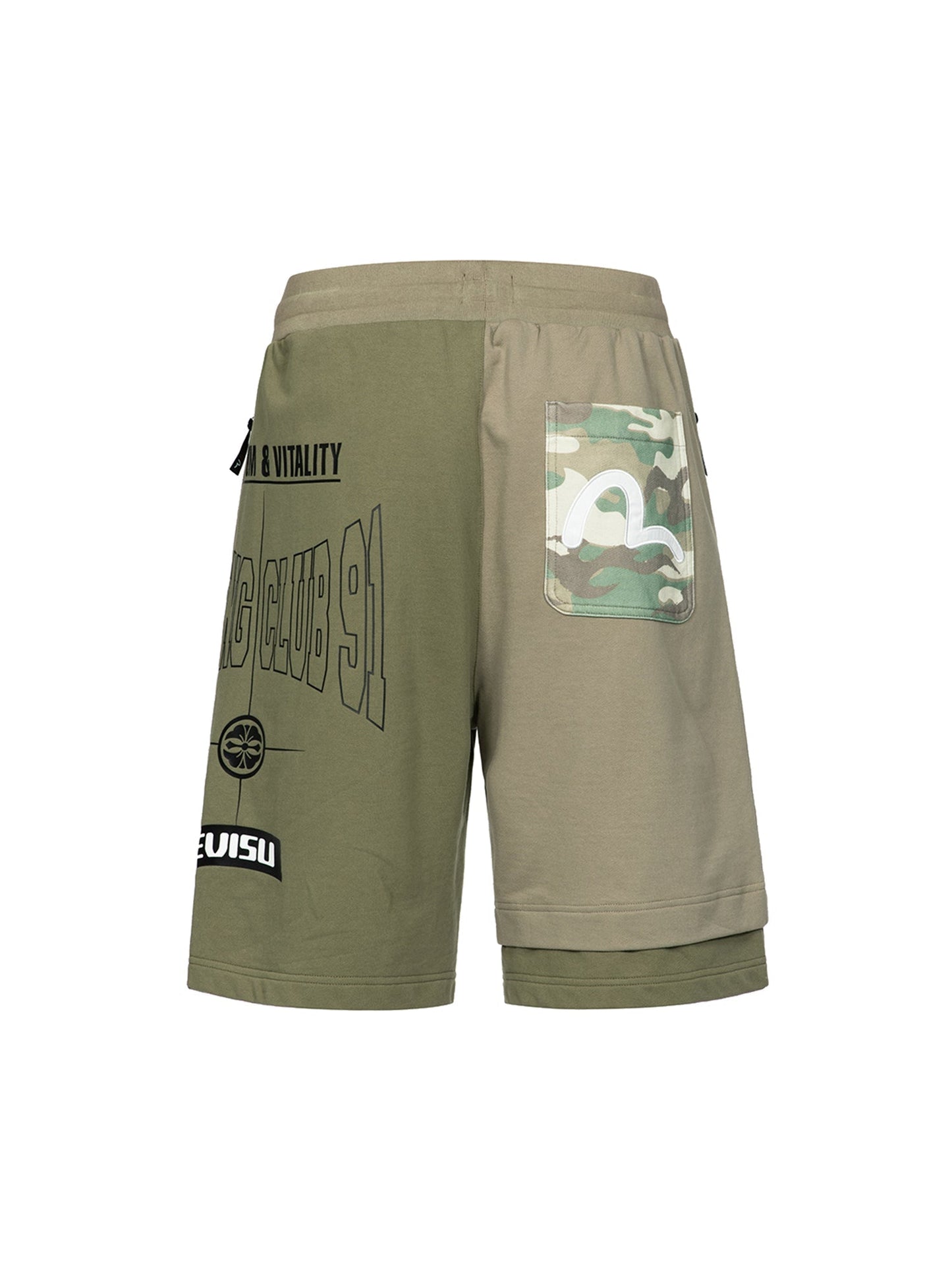 Logo Print and Seagull Embroidery Patchwork Sweat Shorts