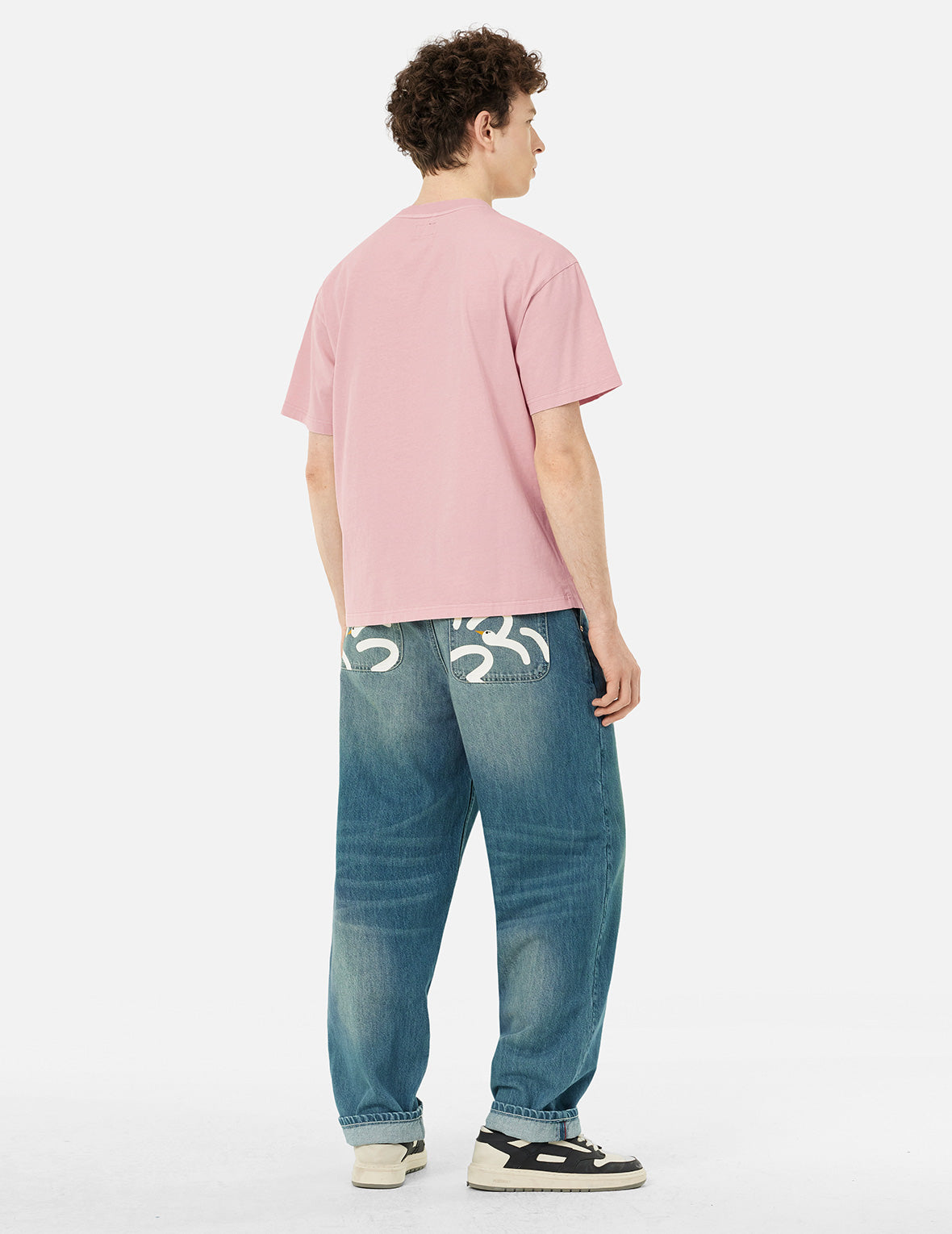 趣味海鸥印花口袋宽松版型牛仔裤 #2038