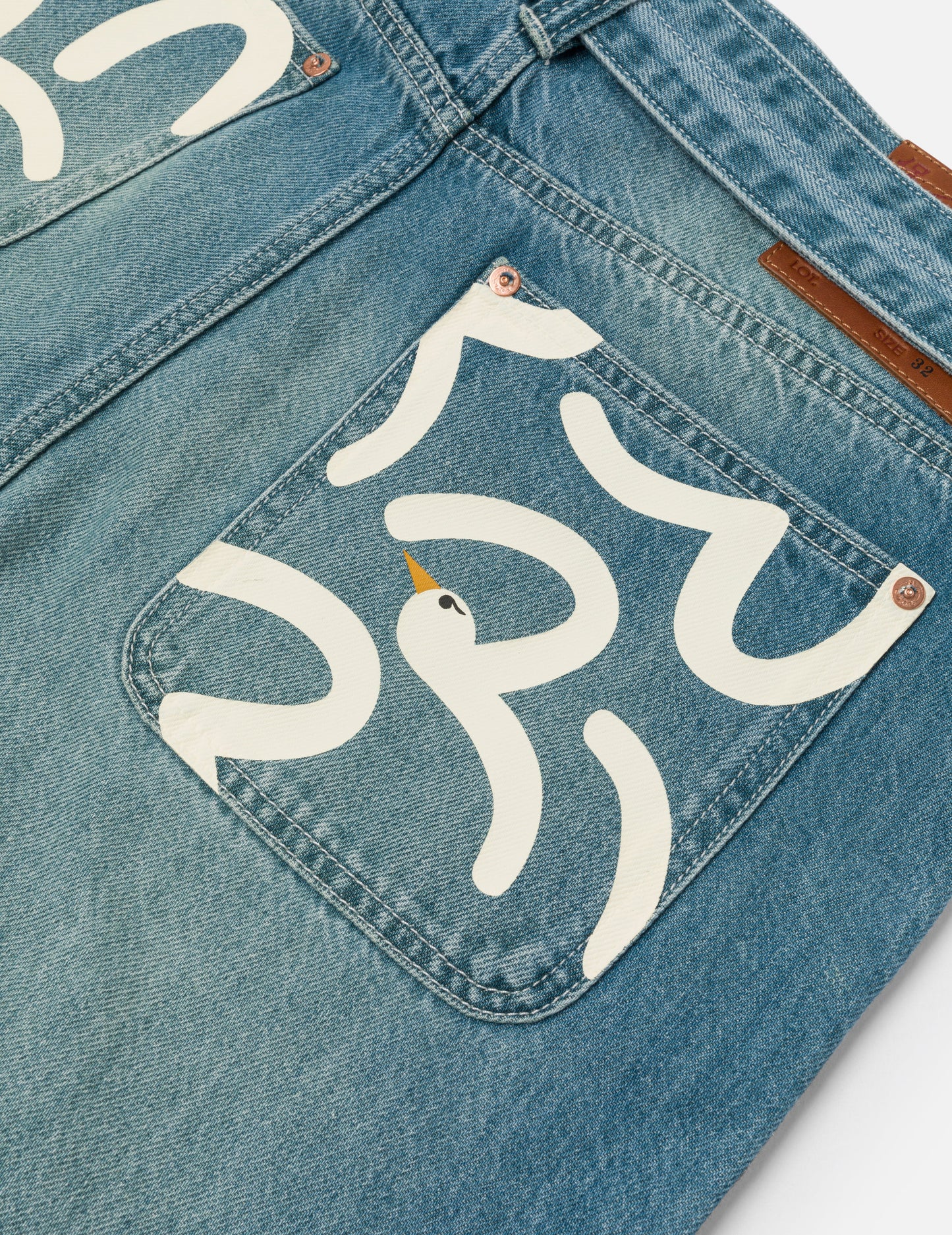 趣味海鸥印花口袋宽松版型牛仔裤 #2038