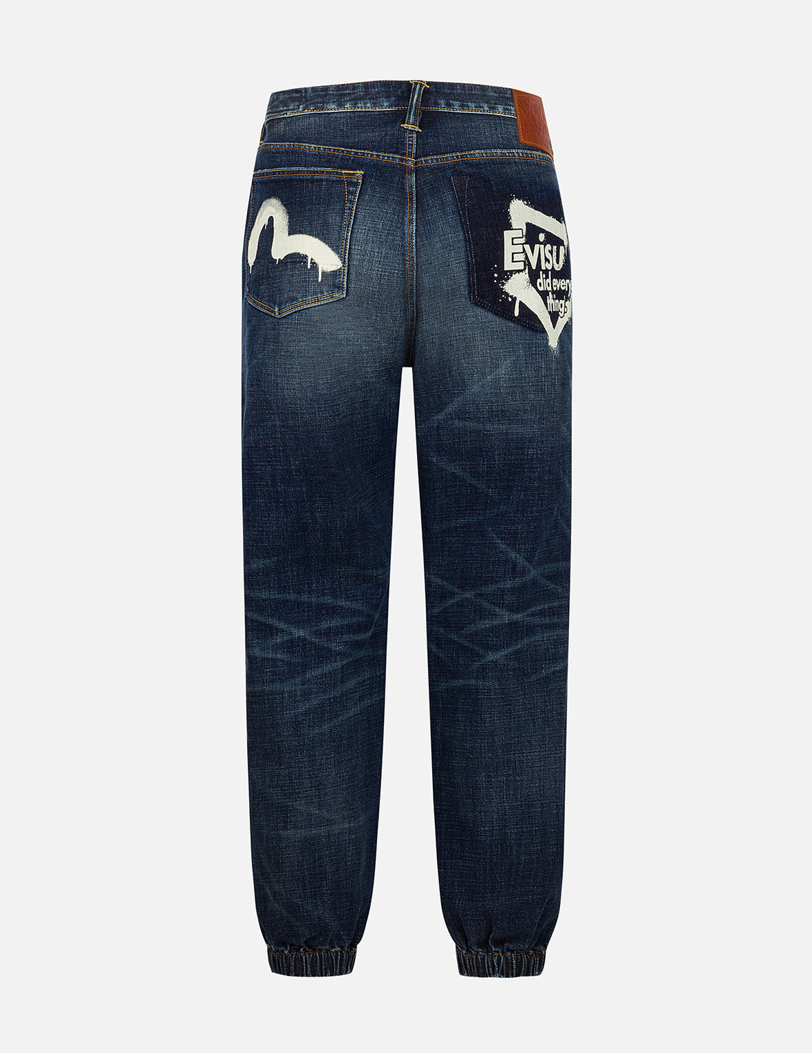 Graffiti-Style Seagull and Logo Print Straight Fit Denim Joggers
