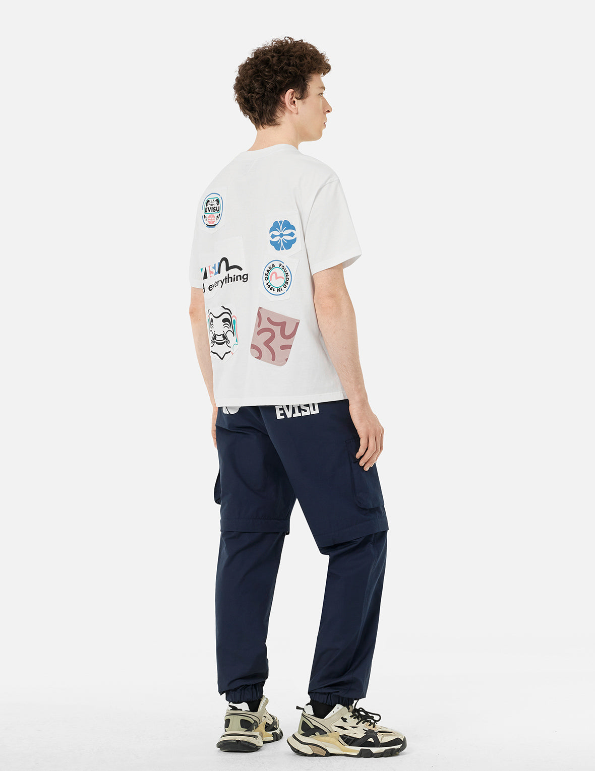 Kamon and Logo Prints Detachable Leg Panel Fashion Fit  Woven Cargo Jogger