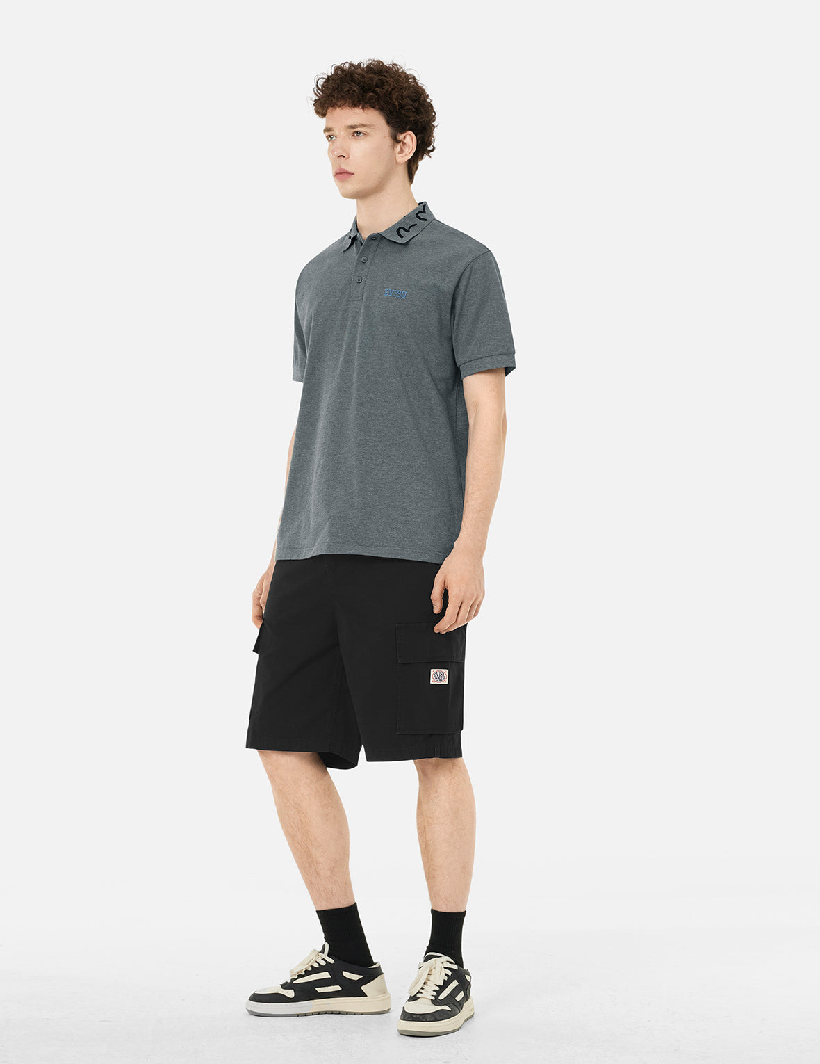 Logo Embroidery and Seagull Motif Collar Relax Fit Polo Shirt