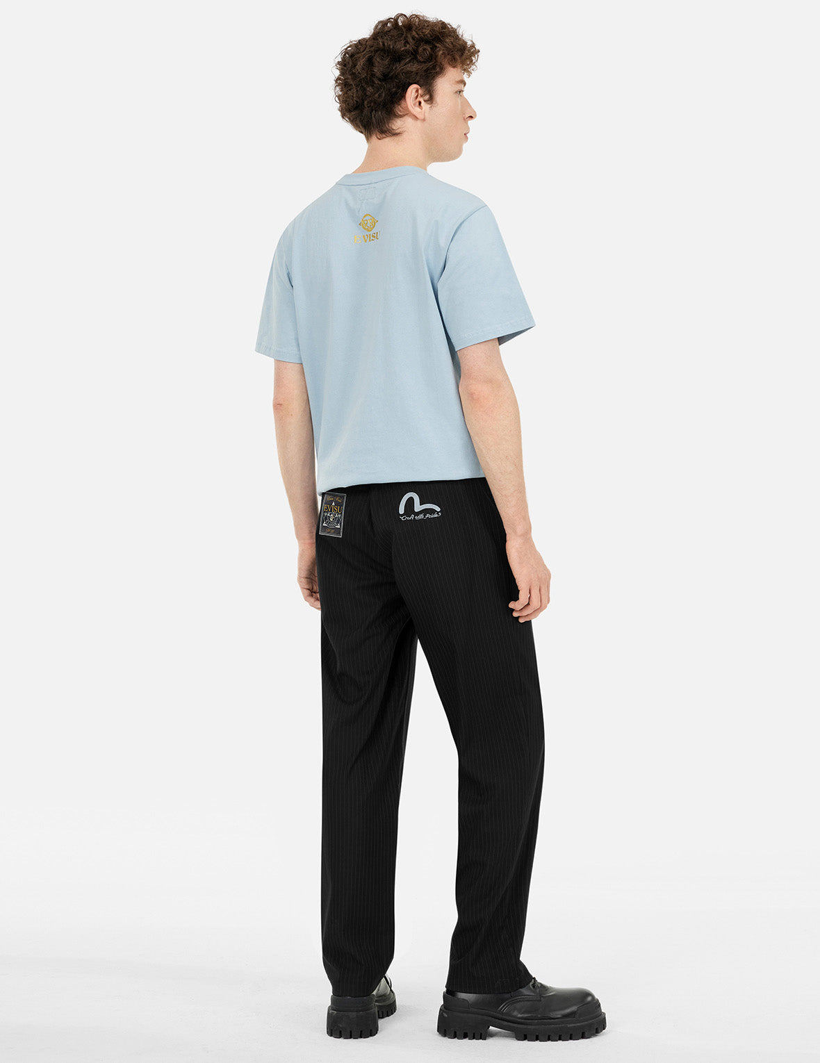 海鸥刺绣条纹锥形休閒裤