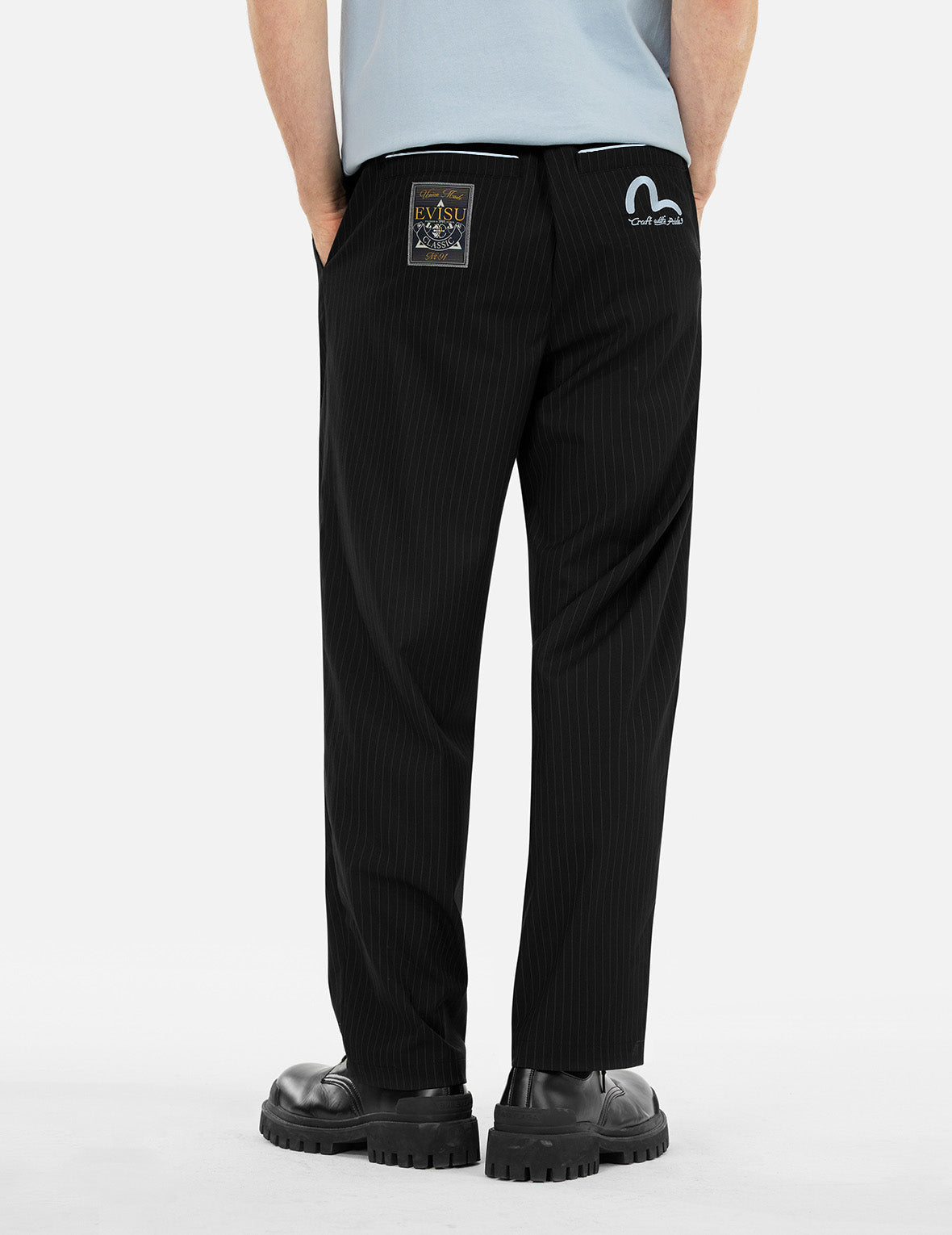 海鸥刺绣条纹锥形休閒裤