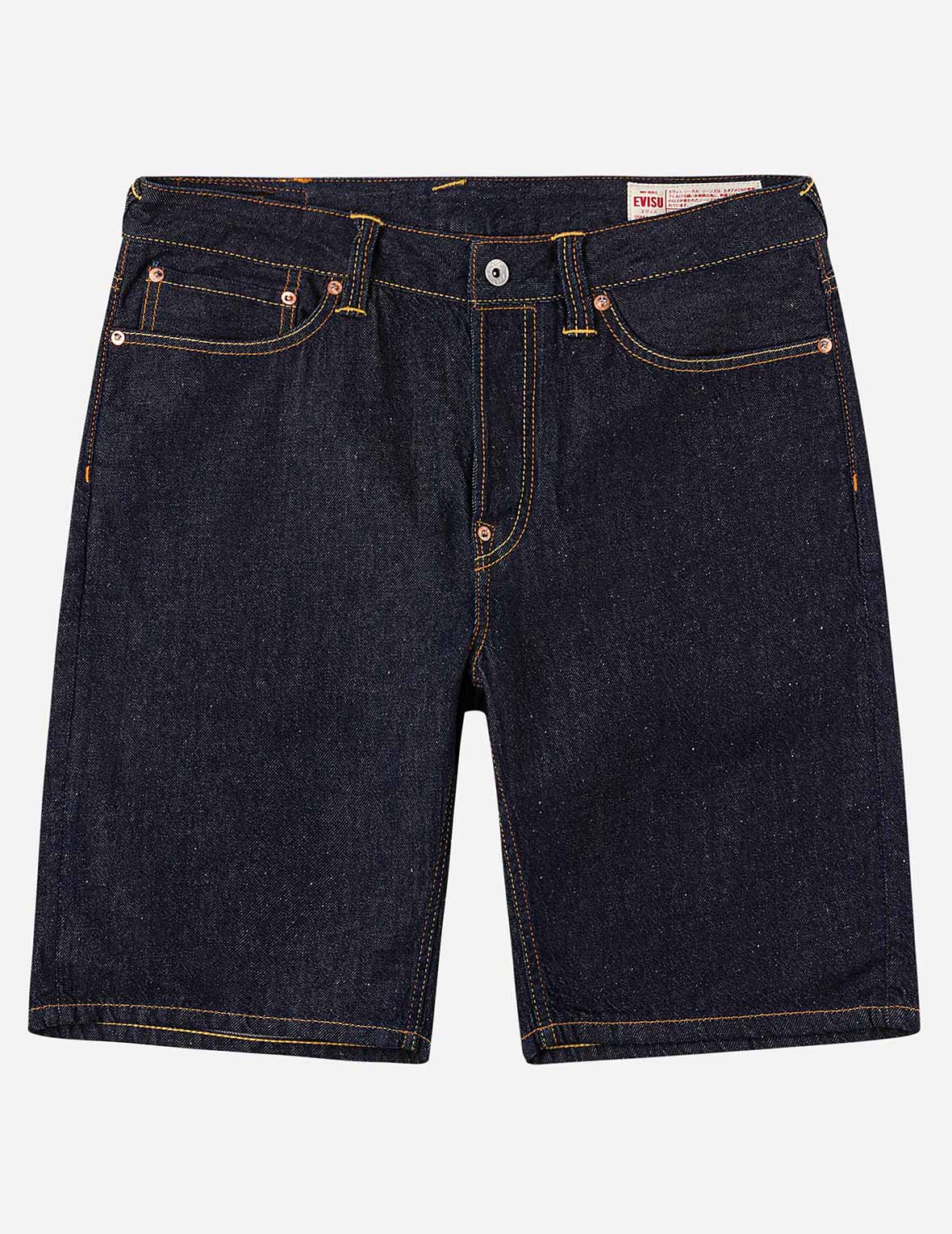 Seagull & Kanji Printed Pocket Denim Shorts