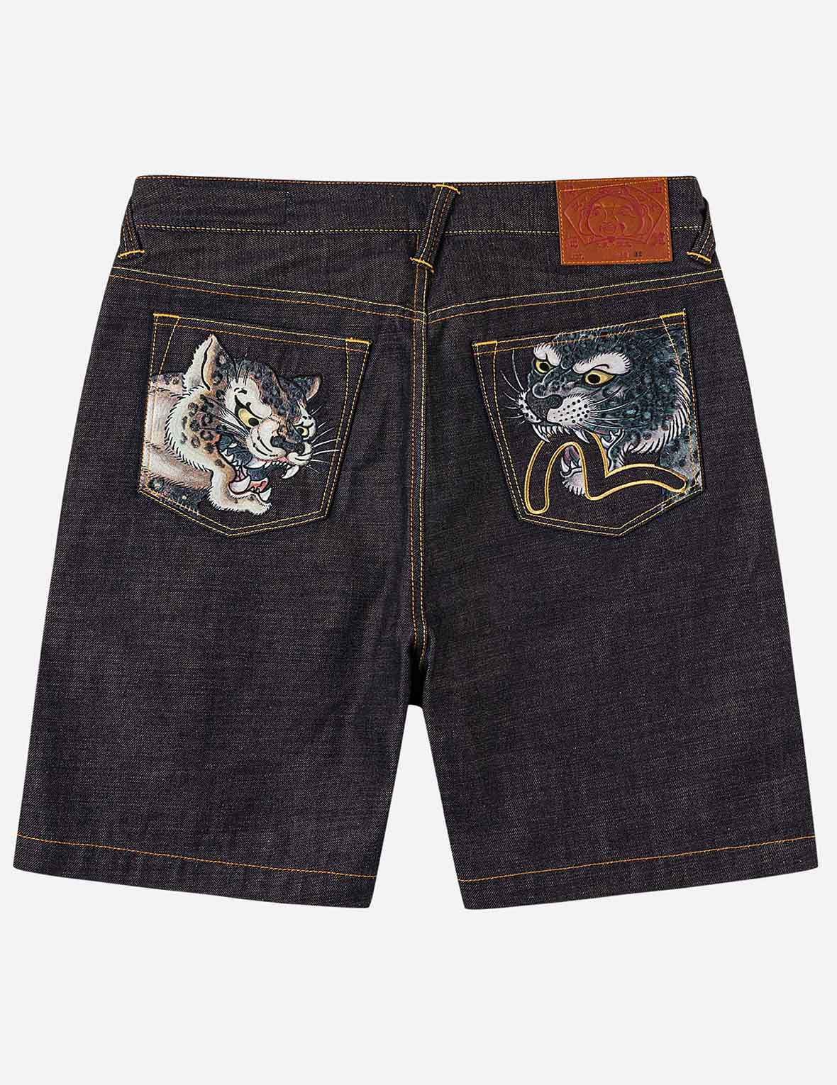 Leopard Pocket Embroidery Denim Shorts