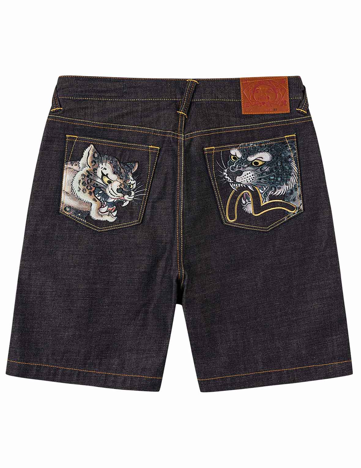 Leopard Pocket Embroidery Denim Shorts