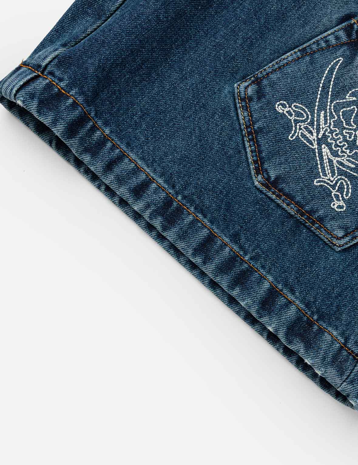 Skull Multi-Pocket Denim Shorts