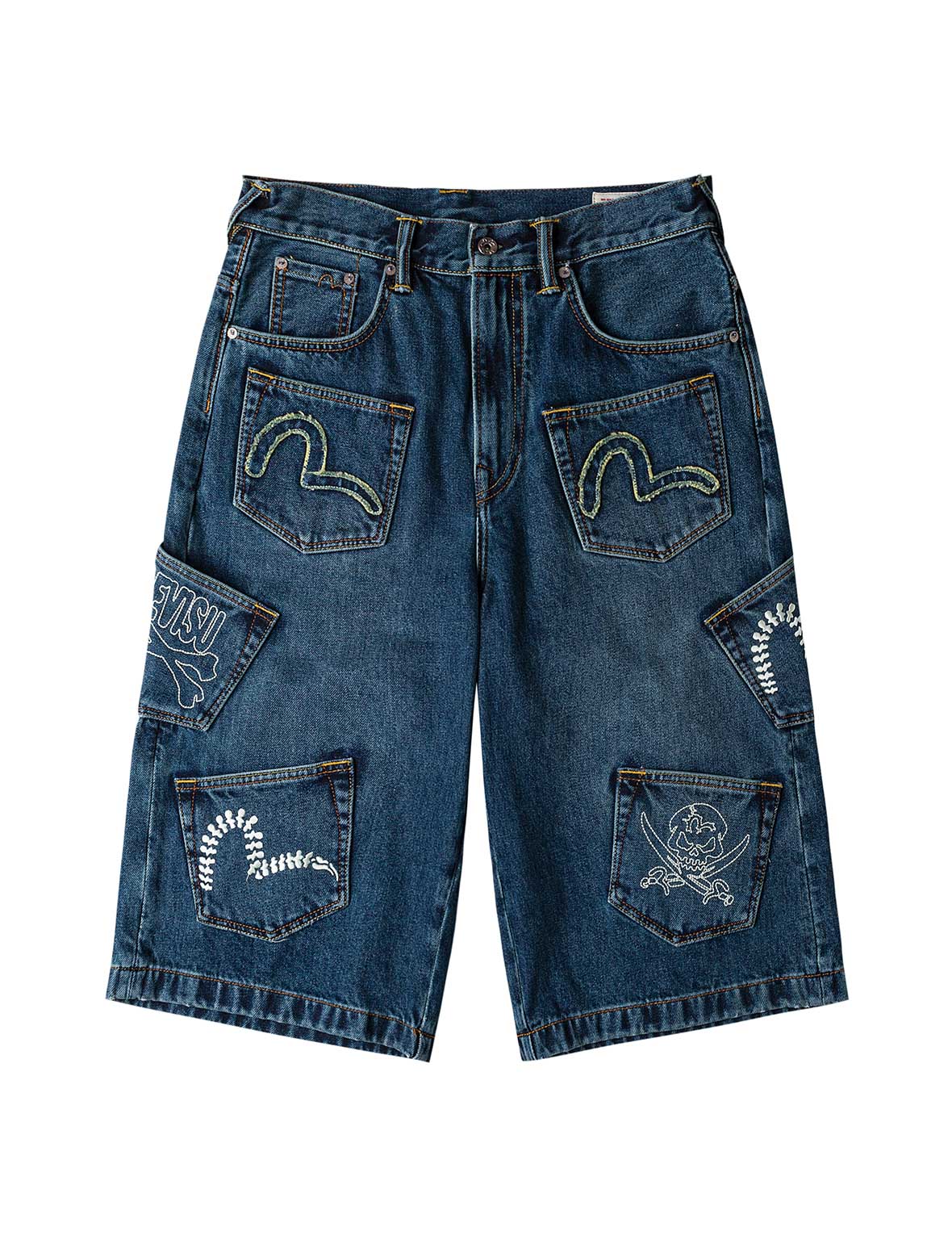 Skull Multi-Pocket Denim Shorts