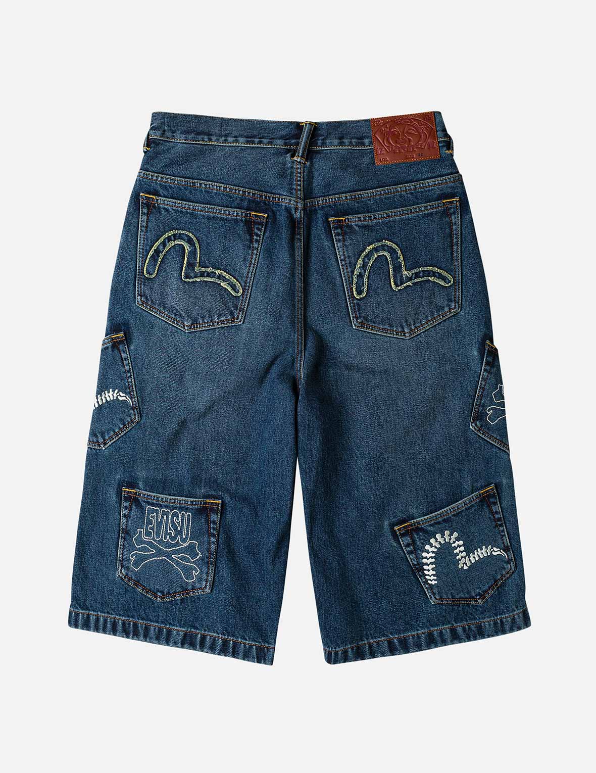 Skull Multi-Pocket Denim Shorts