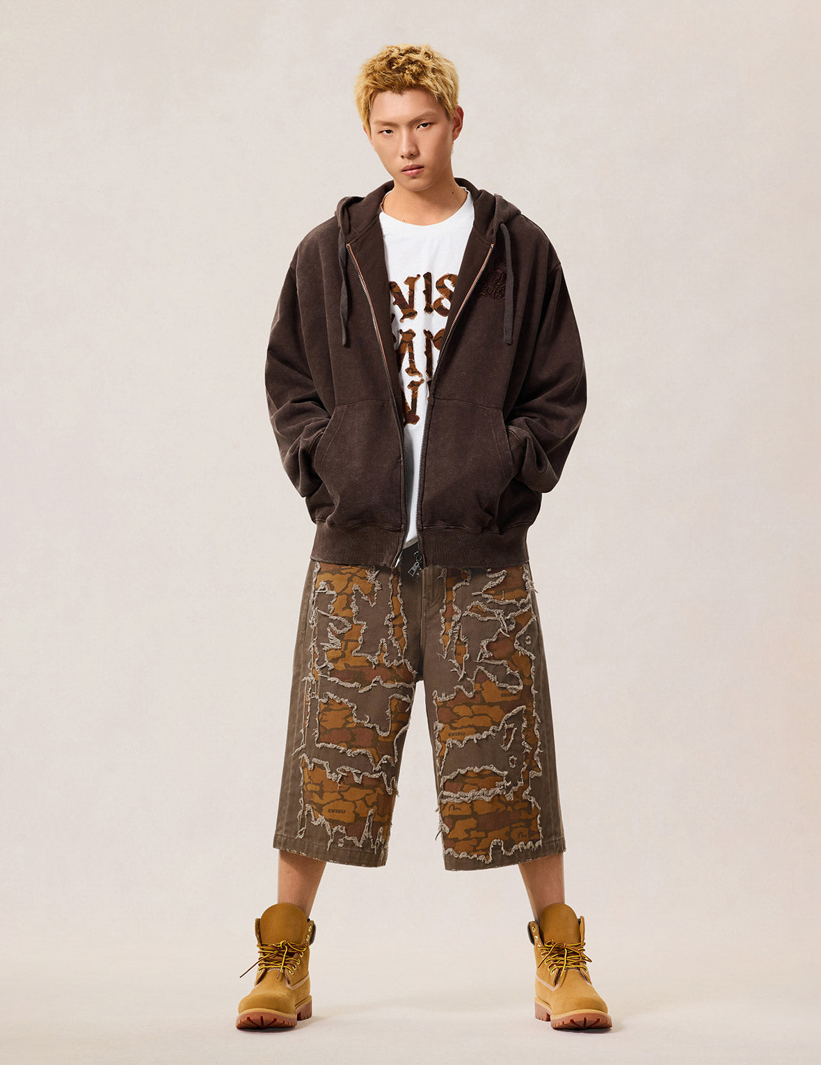 Ishigaki Camouflage Patchwork Denim Shorts