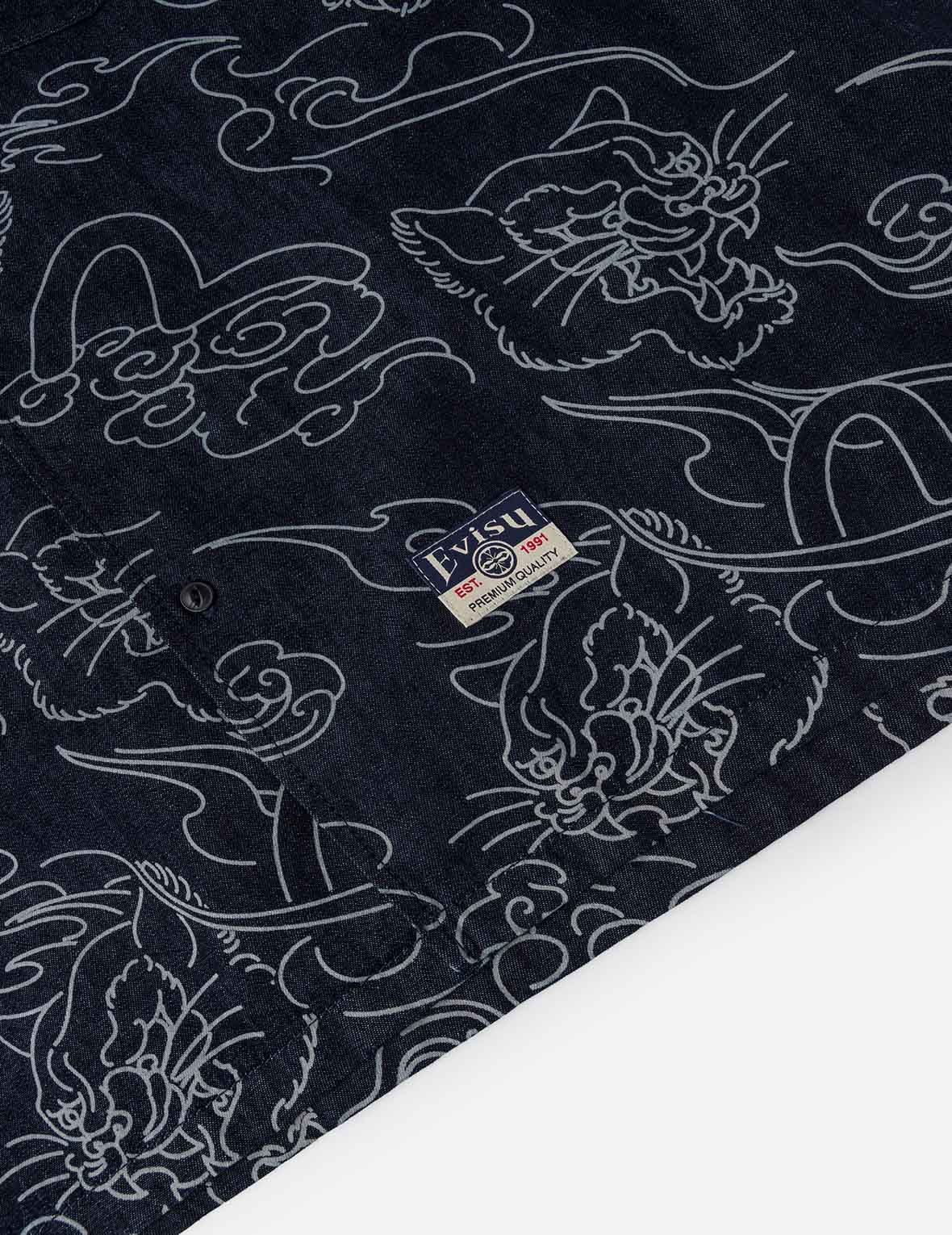 Allover Leopard and Cloud Print Denim Shirt