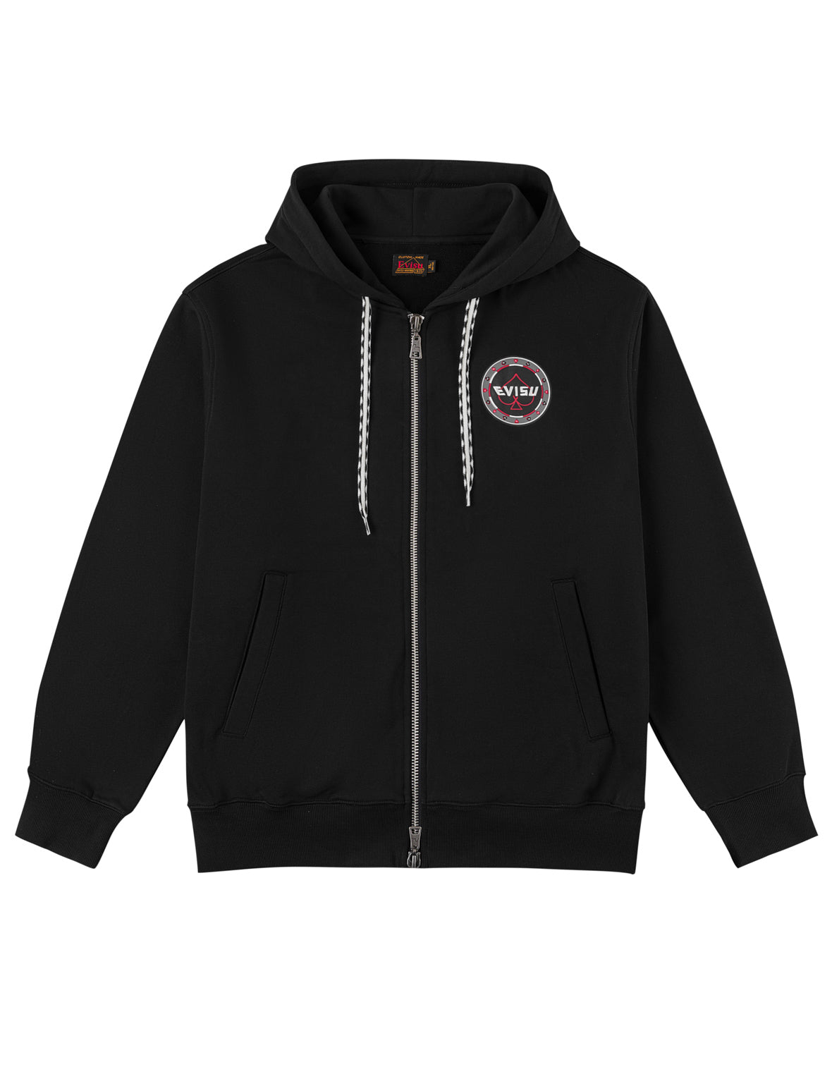 Poker Spade Embroidery Zip-up Hoodie - Black