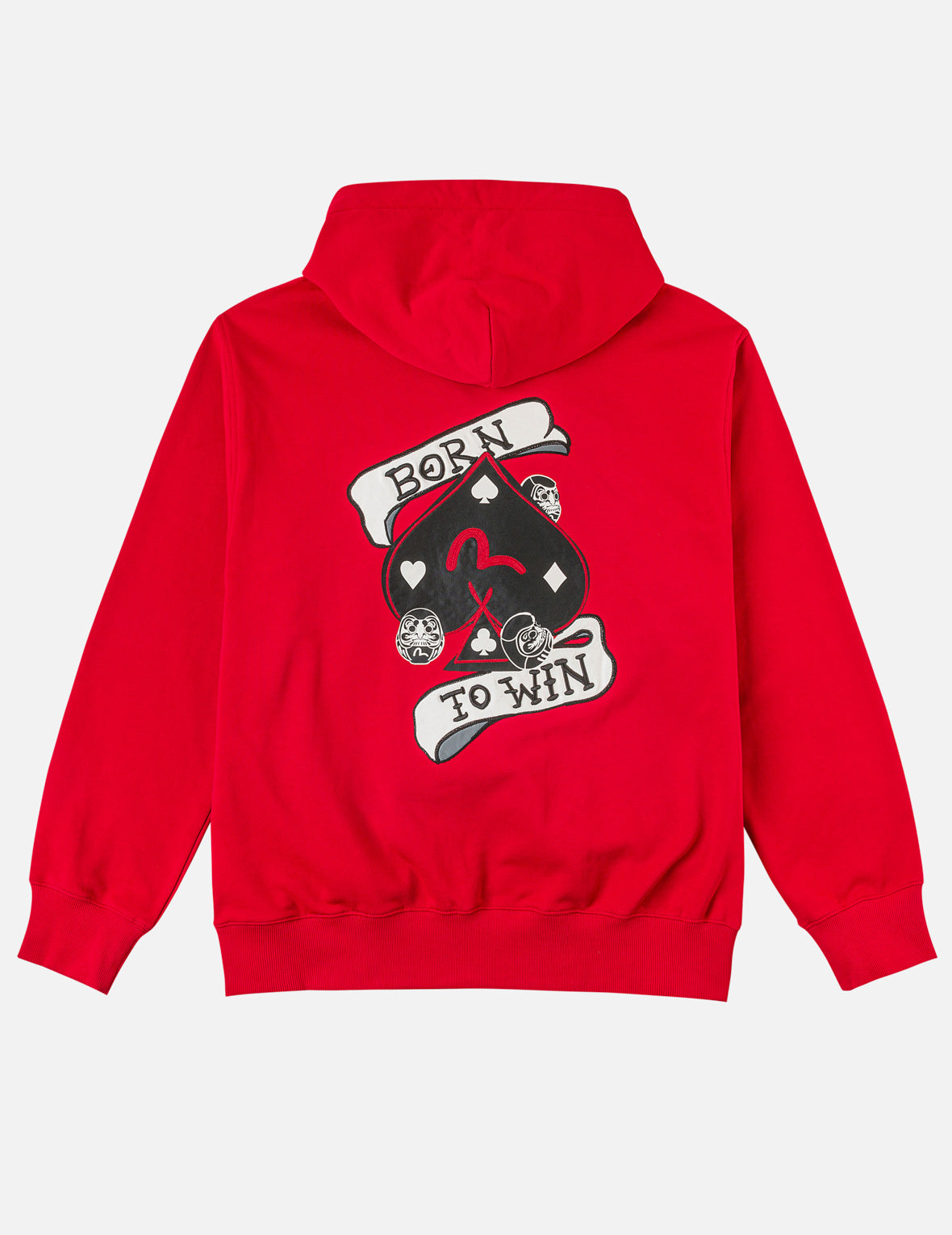 Poker Spade Embroidery Zip-up Hoodie - Red
