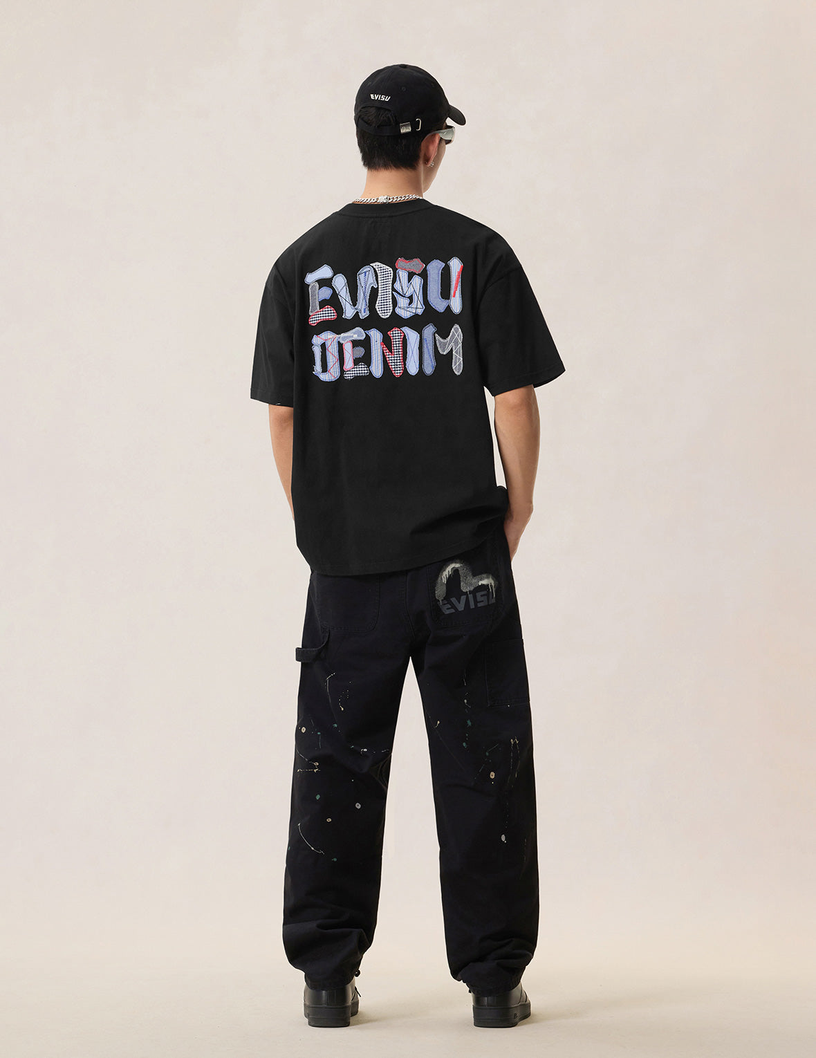 Fabric-mix Patchwork Seagull and Logo Applique T-shirt