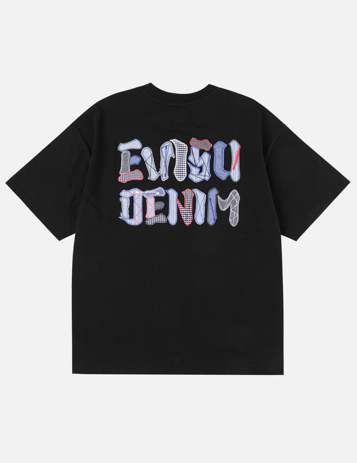 Fabric-mix Patchwork Seagull and Logo Applique T-shirt