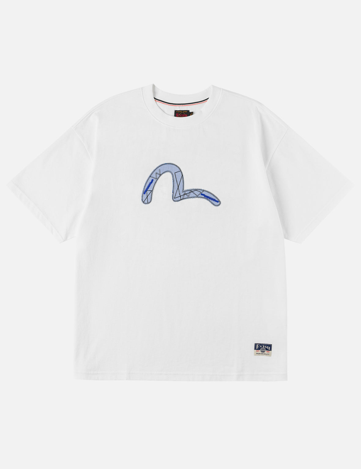 Fabric-mix Patchwork Seagull and Logo Applique T-shirt