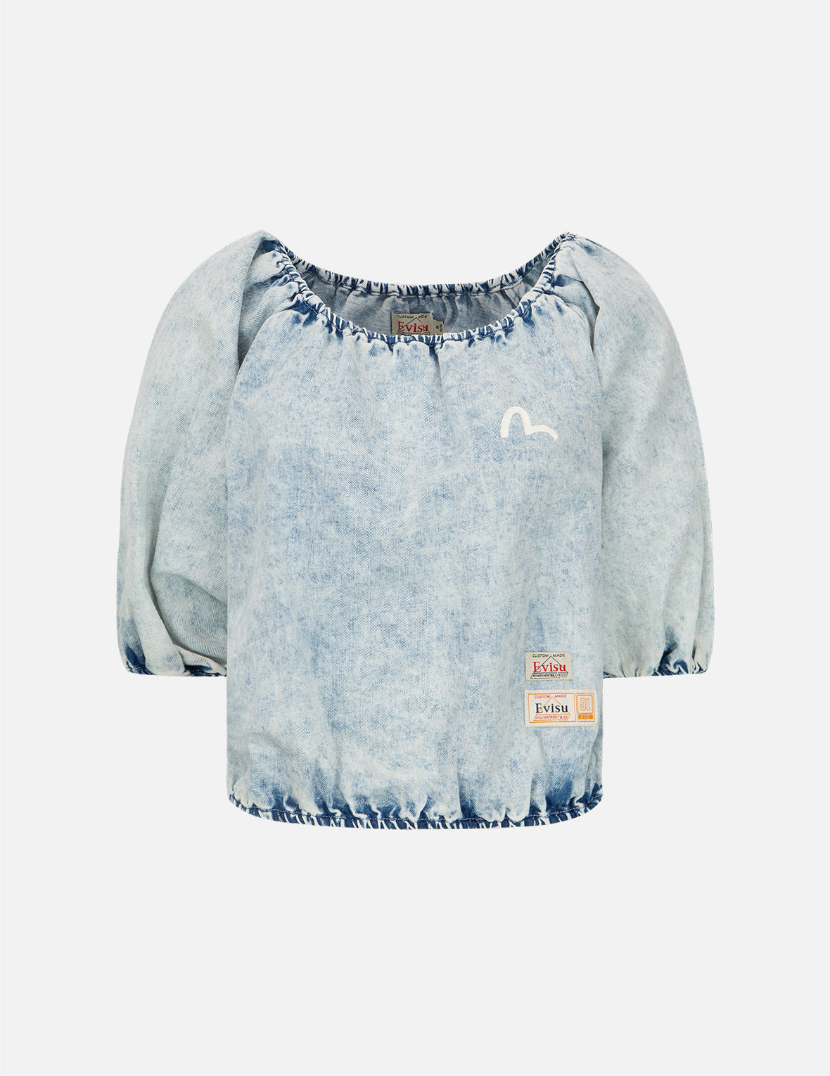 Puff-sleeves Cropped Denim Blouse