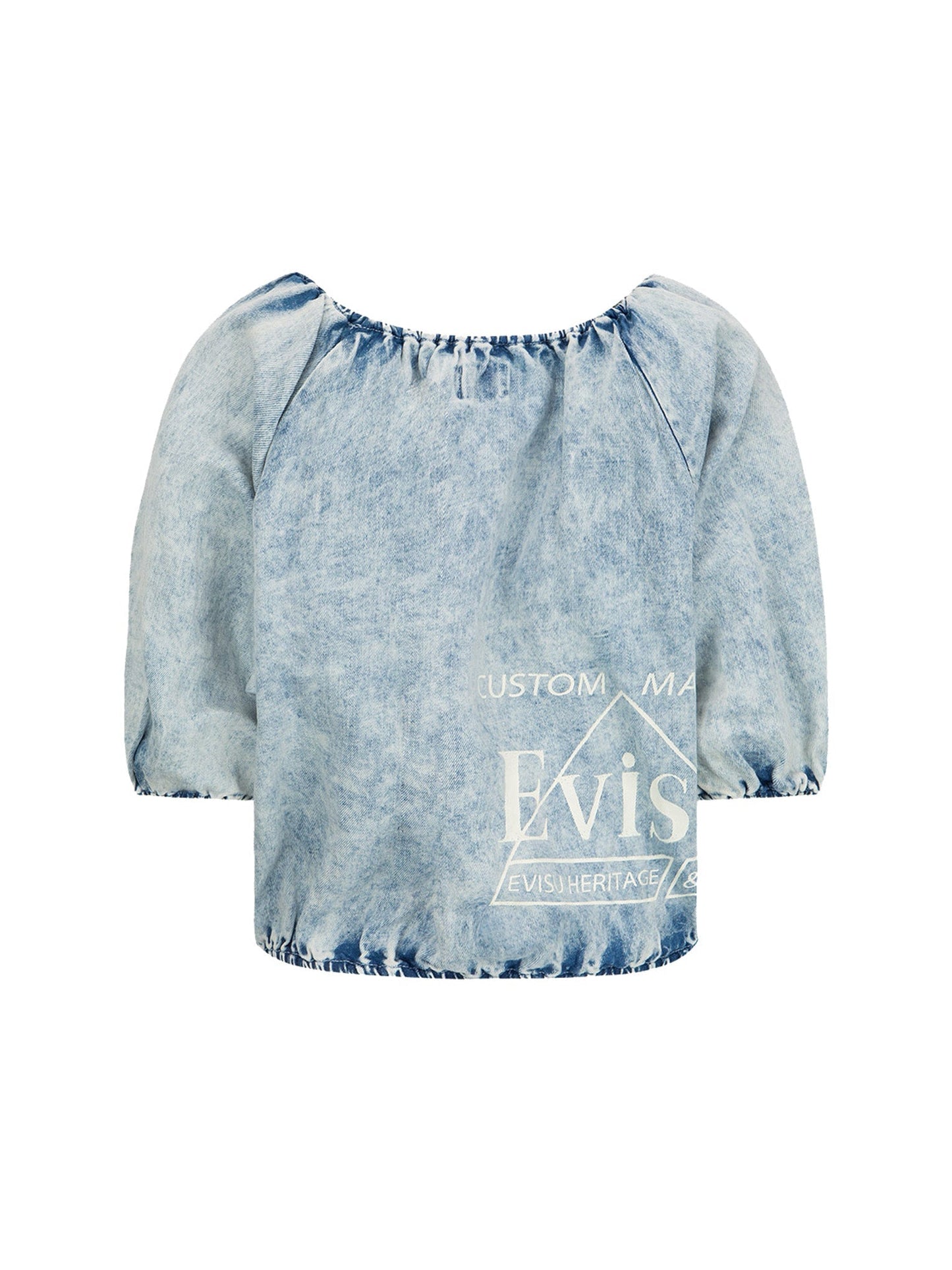 Puff-sleeves Cropped Denim Blouse