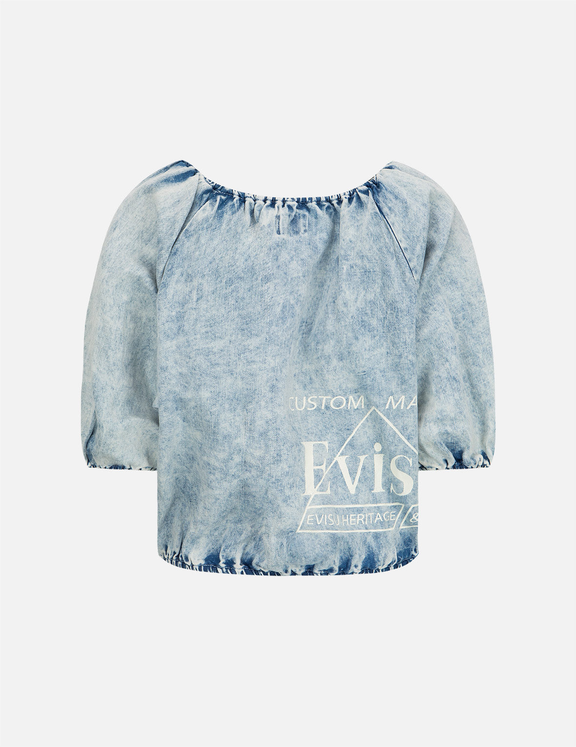 Puff-sleeves Cropped Denim Blouse