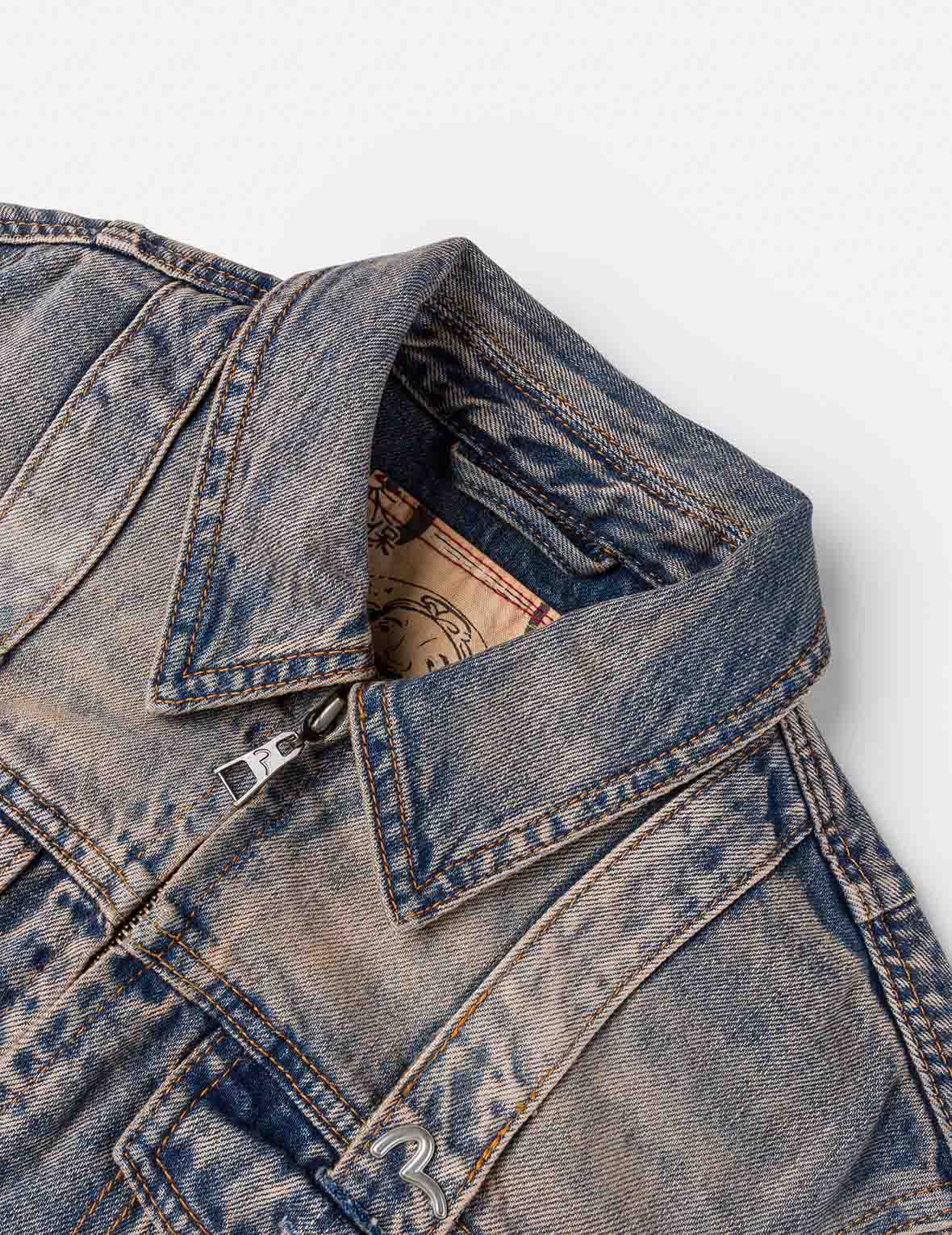 Two Tone Washed Bondage Denim Jacket