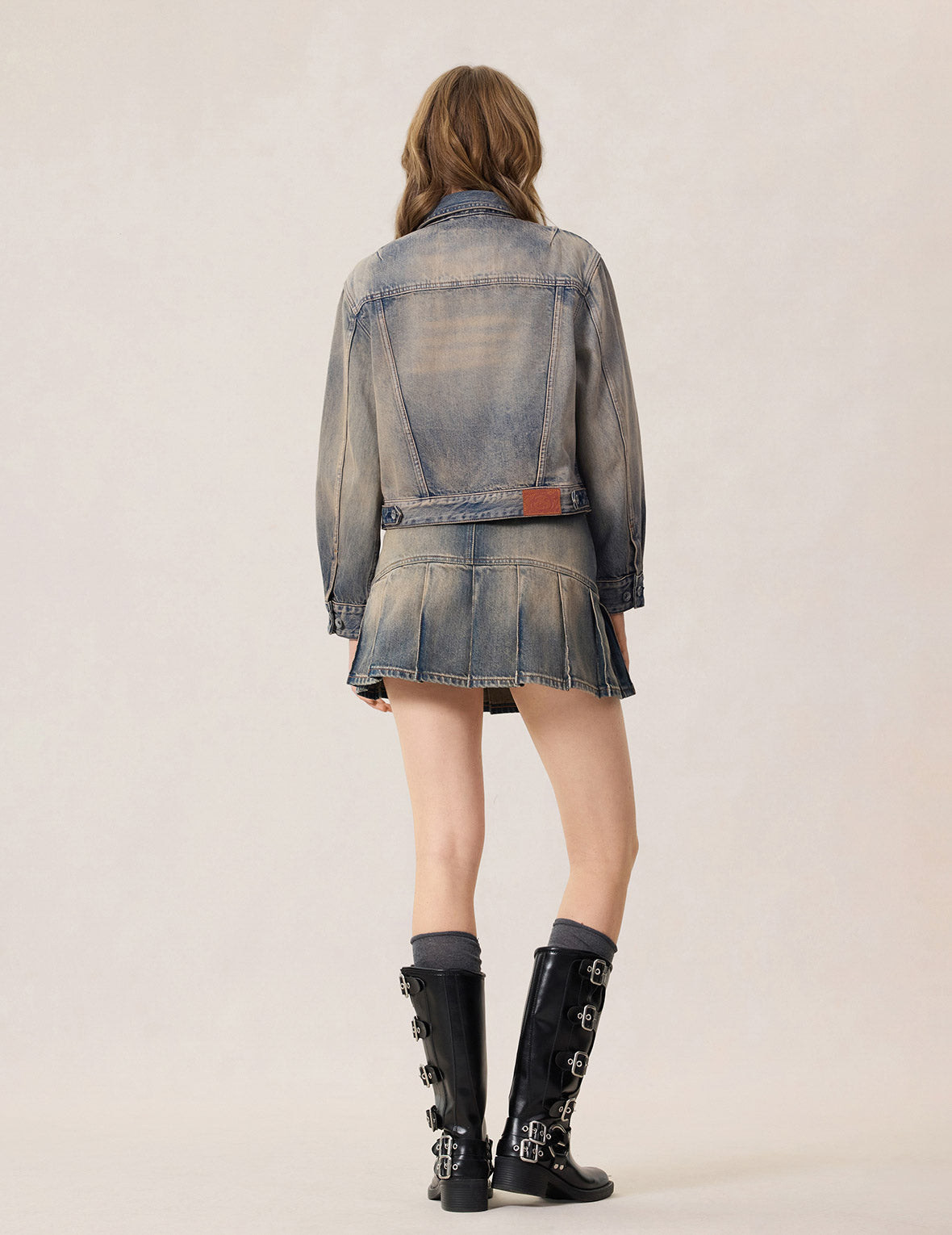 Two Tone Pleated Denim Skirts