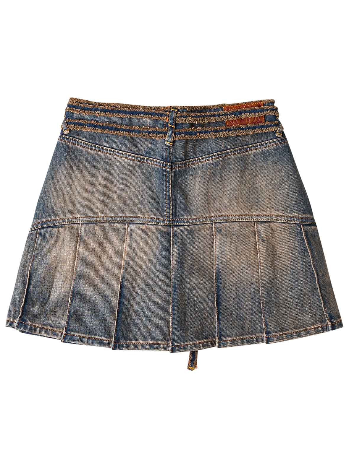 Two Tone Pleated Denim Skirts