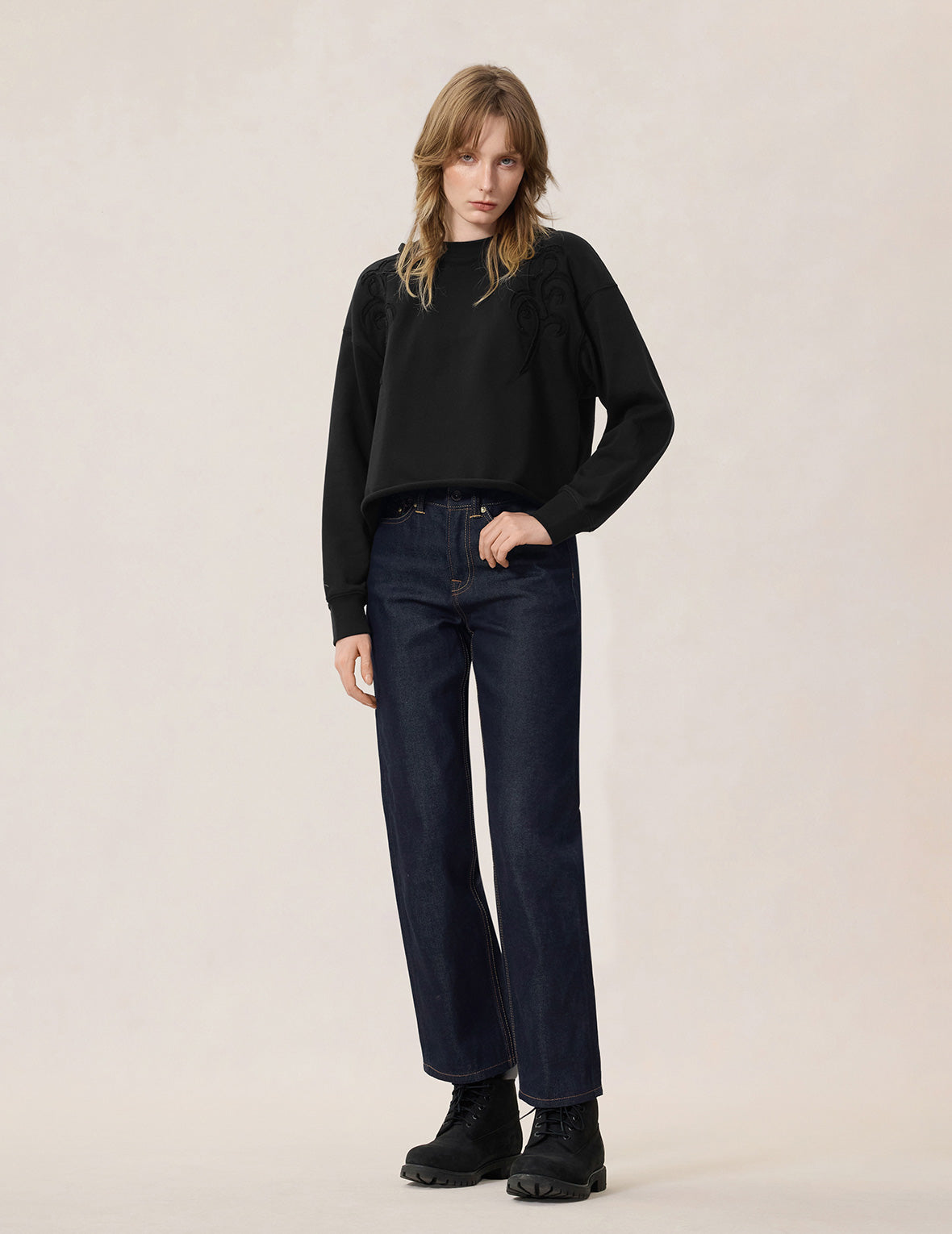 Reversed Fabric Patched Sweatshirt