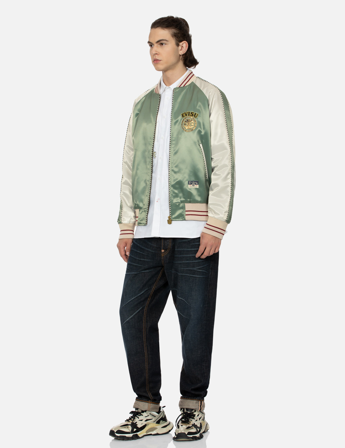 Kamon Brocade Appliqué and Carp Embrodiery Relax Fit Souvenir Jacket