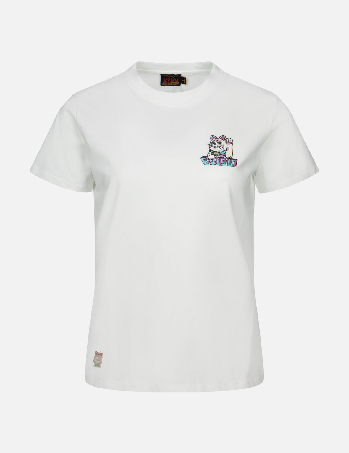 Fortune Cat Embroidery and 3D Seagull Print Regular Fit T-shirt