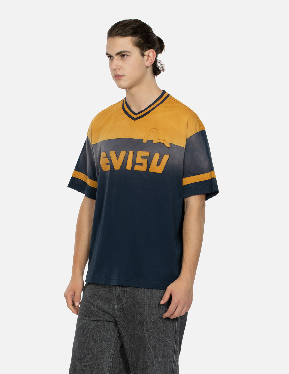 Seagull and Logo Appliqué Embroidery Boxy V-Neck T-shirt