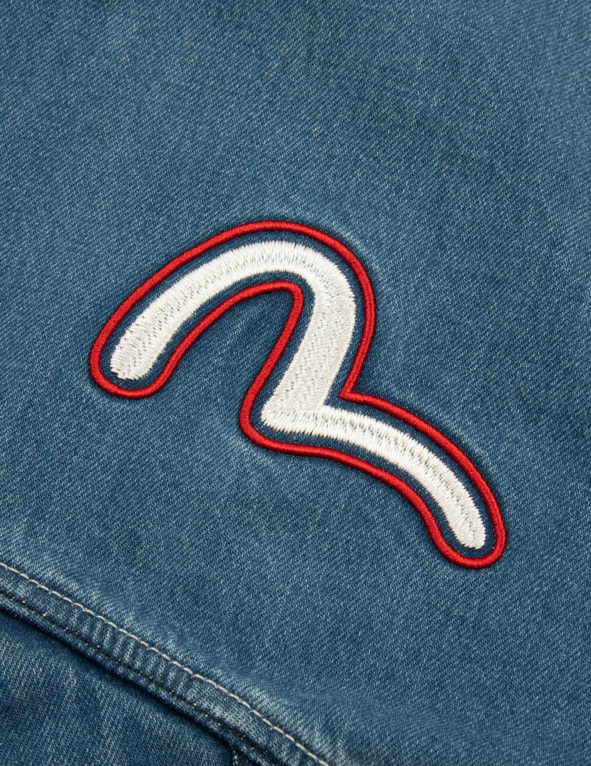 Seagull Embroidery Hooded Denim Jacket