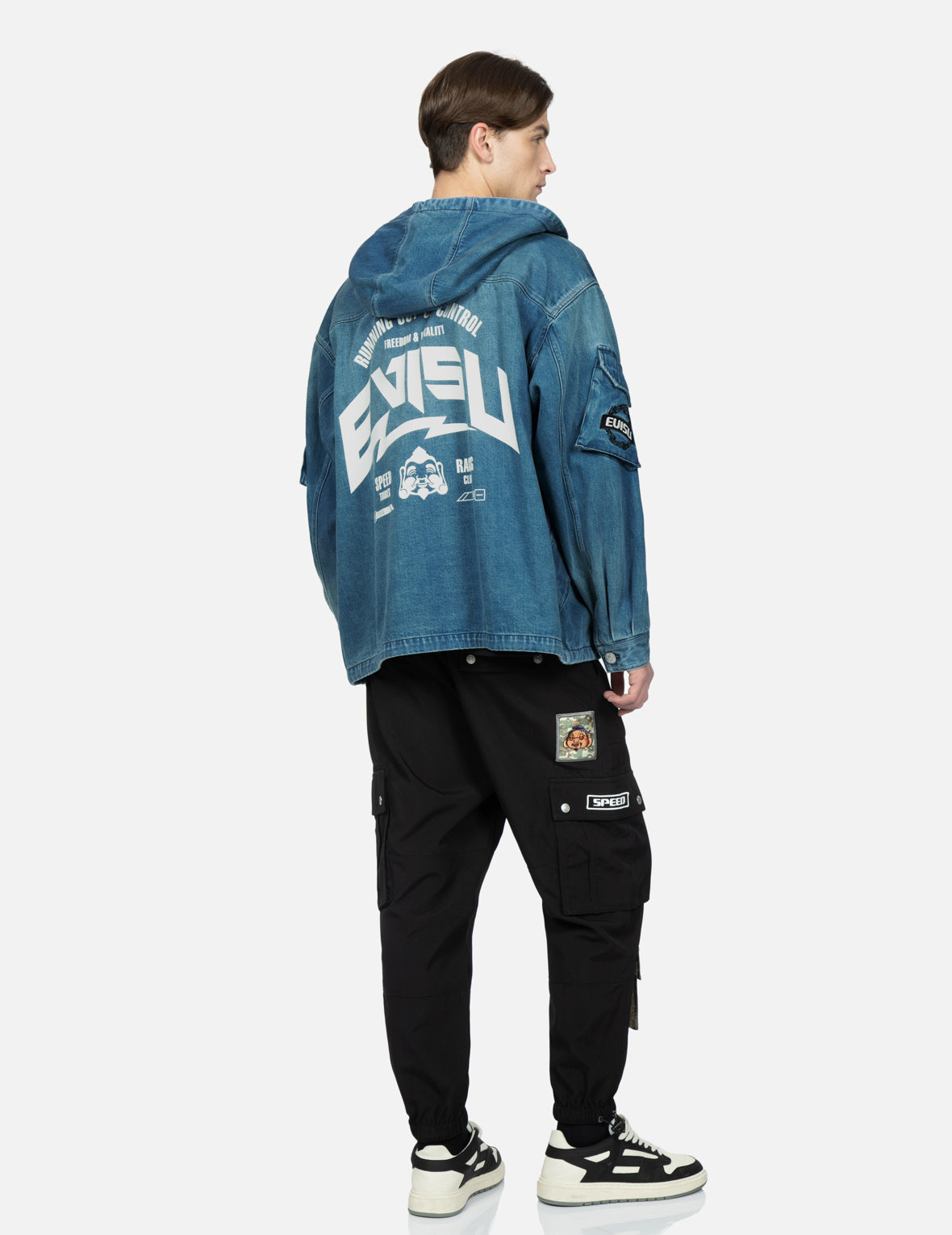 Seagull Embroidery Hooded Denim Jacket