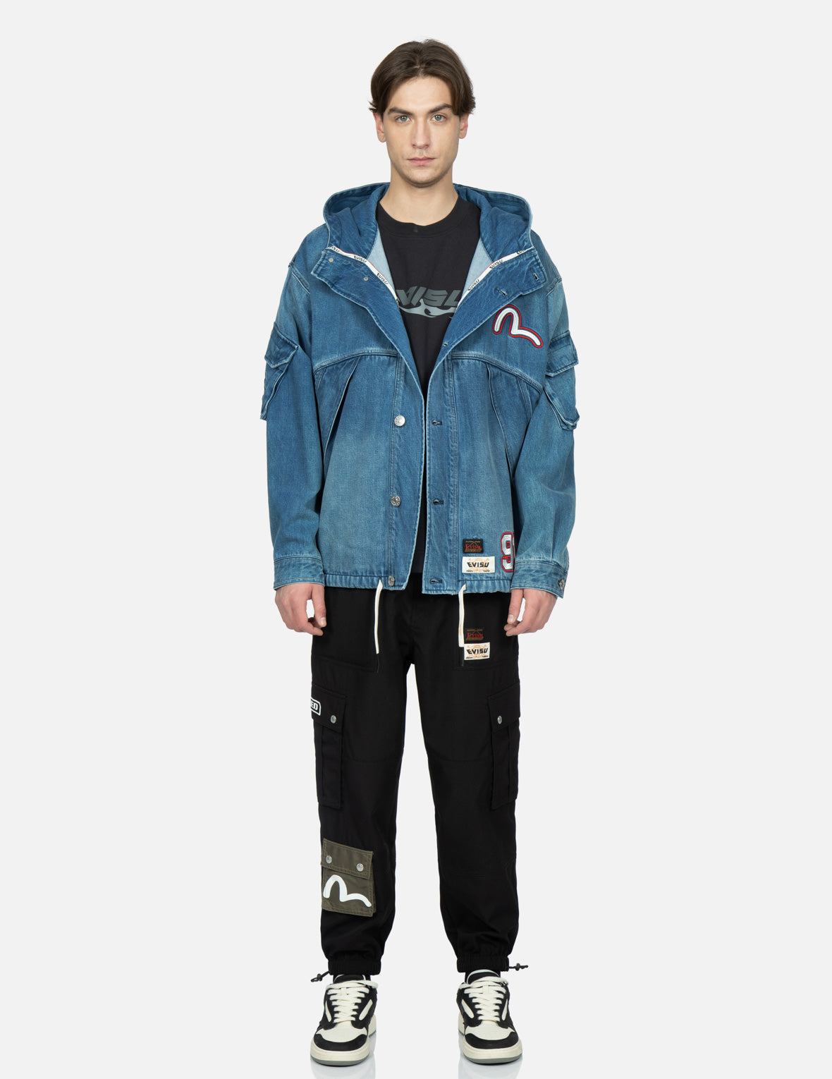 Seagull Embroidery Hooded Denim Jacket