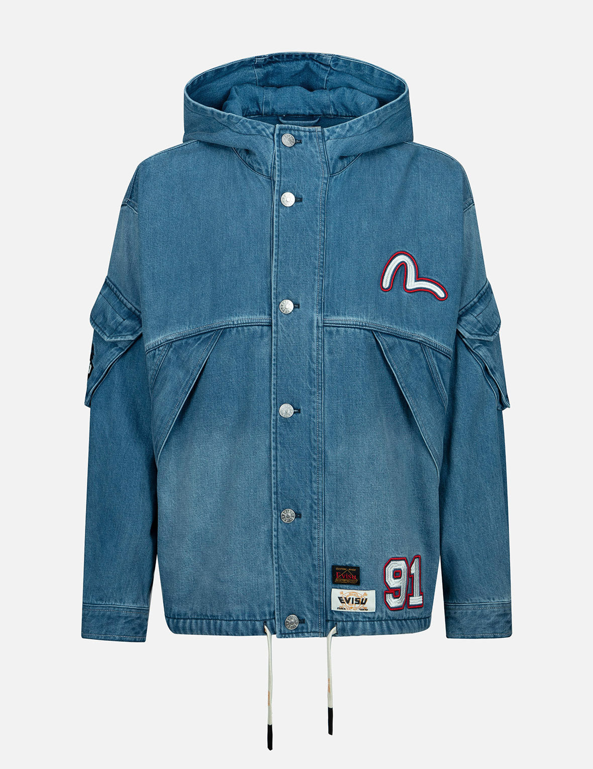 Seagull Embroidery Hooded Denim Jacket