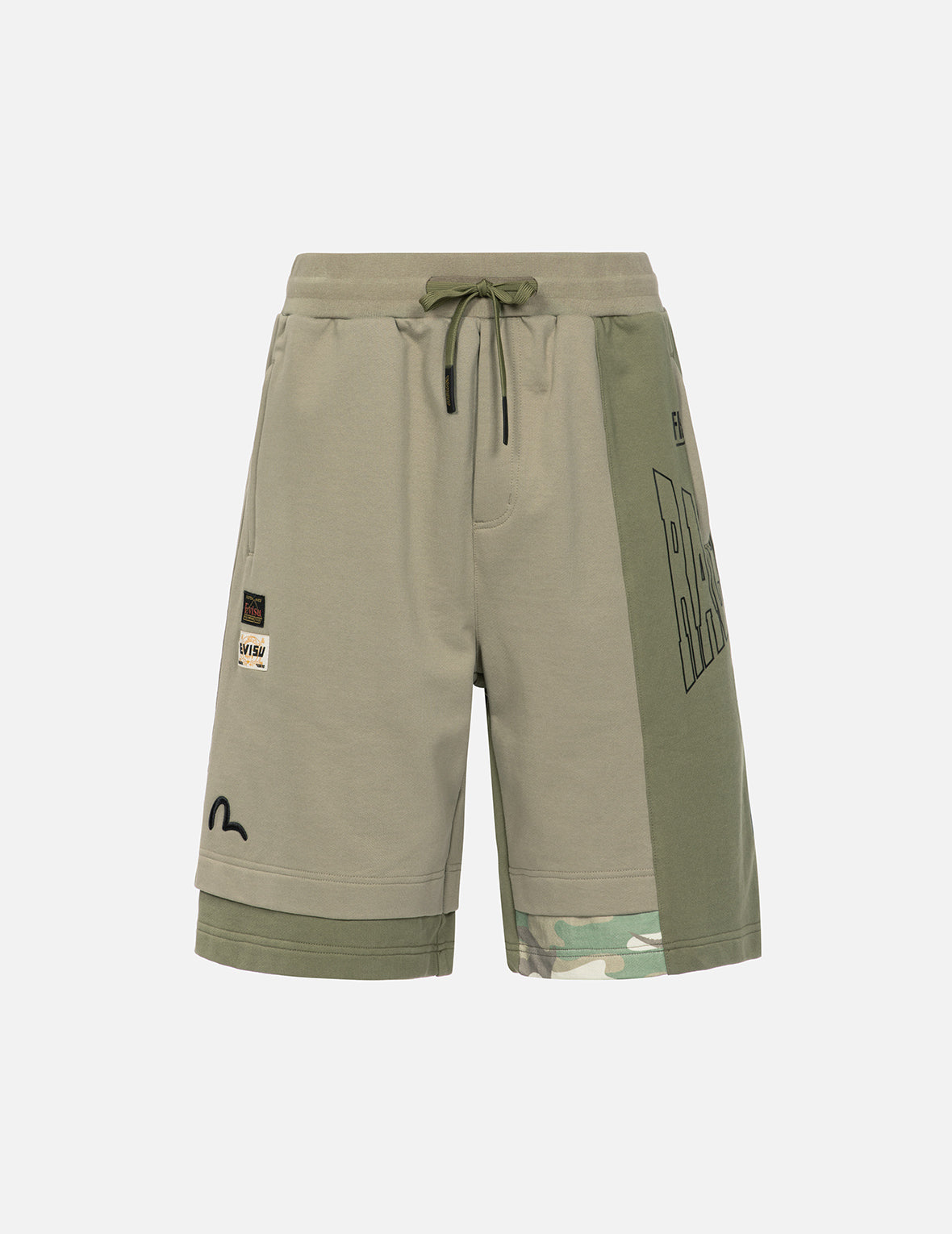 Logo Print and Seagull Embroidery Patchwork Sweat Shorts