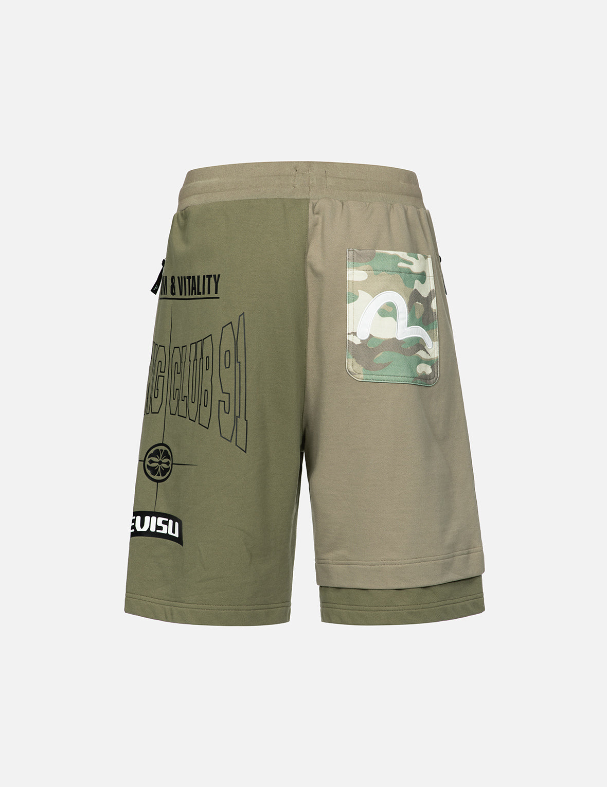 Logo Print and Seagull Embroidery Patchwork Sweat Shorts