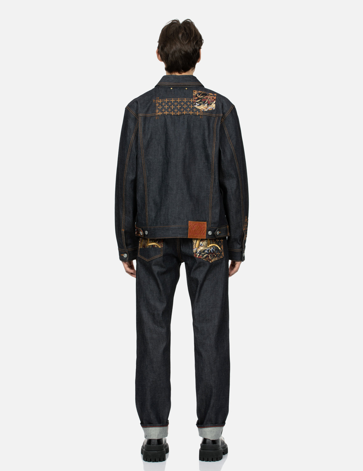 Seagull Embroidery and Brocade Pocket Relax Fit Denim Jacket