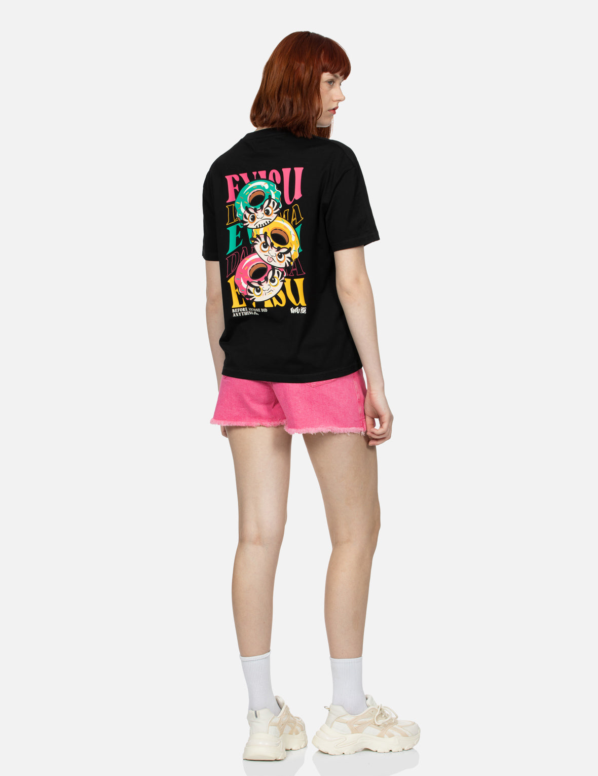 Logo Embroidery and Donut Daruma Print Fashion Fit T-shirt