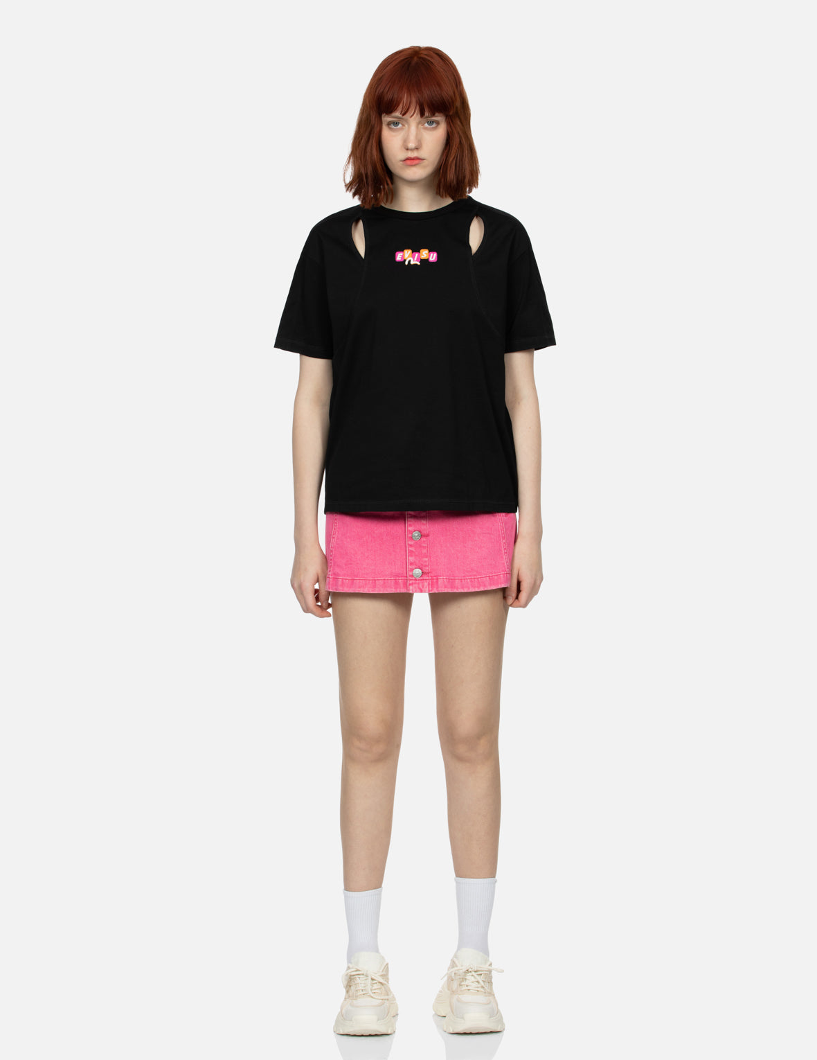 Logo Embroidery and Donut Daruma Print Fashion Fit T-shirt